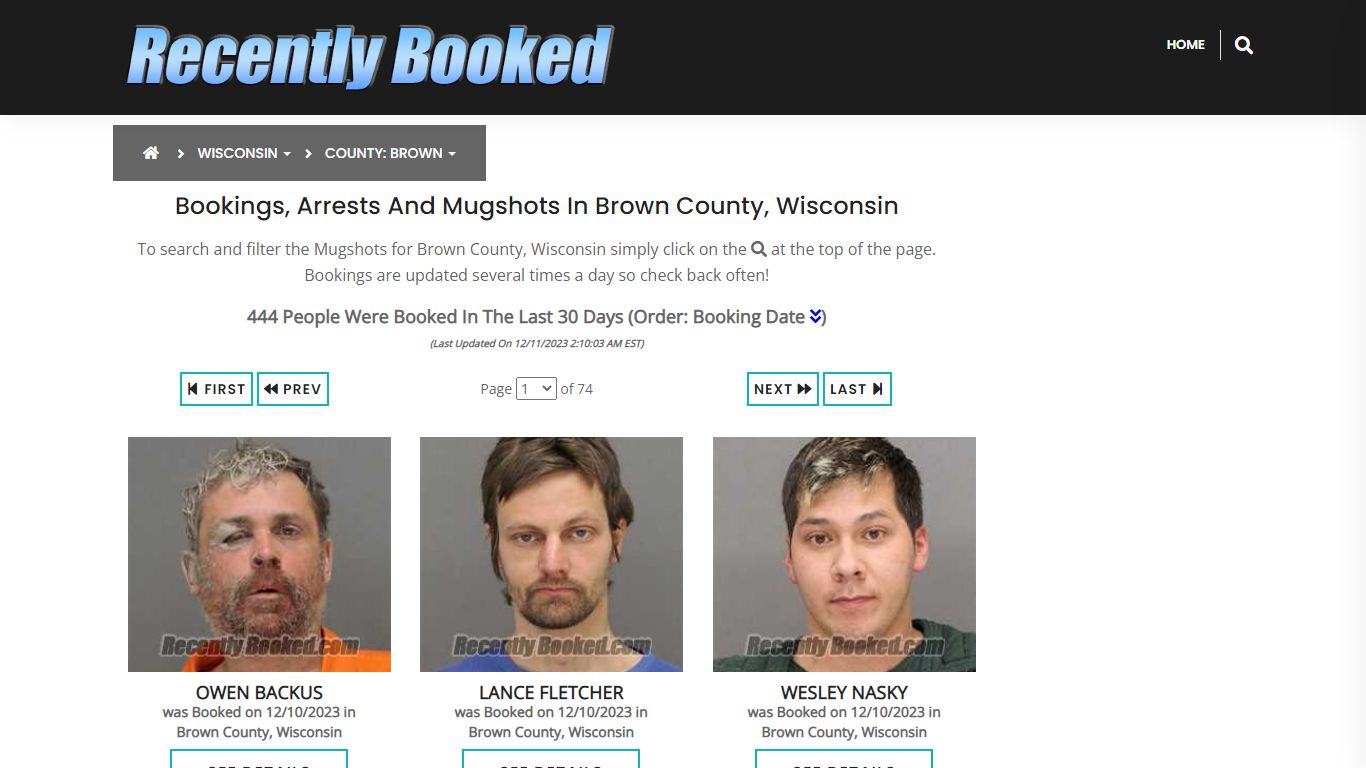 Bookings, Arrests and Mugshots in Brown County, Wisconsin